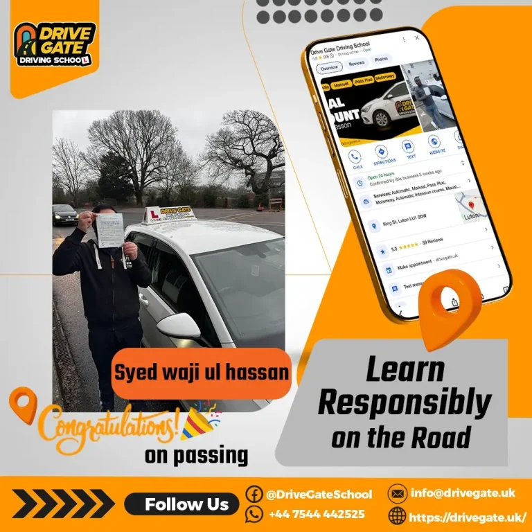 Home 11 Driving test pass photo with Drive Gate training car