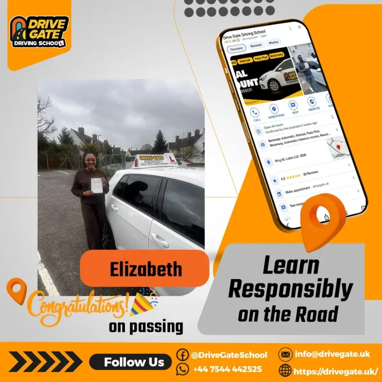 Home 13 Learner passing practical driving test in Luton with Drive Gate car